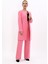 Sıfır Yaka Düz Uzun Ceket & Bol Paça Pantolon-Pembe 1