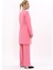 Sıfır Yaka Düz Uzun Ceket & Bol Paça Pantolon-Pembe 2