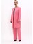 Sıfır Yaka Düz Uzun Ceket & Bol Paça Pantolon-Pembe 3