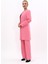 Sıfır Yaka Düz Uzun Ceket & Bol Paça Pantolon-Pembe 5