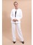 Oval Yaka Yandan Kuplu Klasik Ceket & Bol Paça Pantolon-Beyaz 2