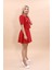 V Yaka Kısa Ceket & Kısa Kloş Etek-Kırmızı 1