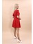 V Yaka Kısa Ceket & Kısa Kloş Etek-Kırmızı 3
