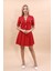 V Yaka Kısa Ceket & Kısa Kloş Etek-Kırmızı 5