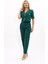 Kısa Kollu Yakasız Mini Ceket & Pileli Boru Paça Pantolon Takım-Zümrüt 1