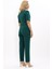 Kısa Kollu Yakasız Mini Ceket & Pileli Boru Paça Pantolon Takım-Zümrüt 4