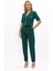 Kısa Kollu Yakasız Mini Ceket & Pileli Boru Paça Pantolon Takım-Zümrüt 5