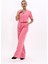 V Yaka Kısa Ceket & Korsaj Kemer Palazzo Pantolon-Pembe 1