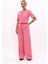 V Yaka Kısa Ceket & Korsaj Kemer Palazzo Pantolon-Pembe 5