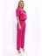 Kısa Kollu Yakasız Mini Ceket & Pileli Boru Paça Pantolon Takım-Fuşya 3