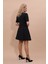 V Yaka Kısa Ceket & Kısa Kloş Etek-Siyah 5