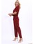 Kısa Kollu Yakasız Mini Ceket & Pileli Boru Paça Pantolon Takım-Bordo 2