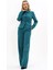 Gömlek Yaka Klasik Ceket & Korsaj Kemer Palazzo Pantolon-Petrol 1