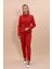 Peplum Ceket & Boru Paça Pantolon Takım-Kırmızı 1
