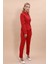 Peplum Ceket & Boru Paça Pantolon Takım-Kırmızı 3