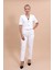Kısa Kollu Yakasız Mini Ceket & Pileli Boru Paça Pantolon Takım-Beyaz 5