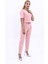 Kısa Kollu Yakasız Mini Ceket & Pileli Boru Paça Pantolon Takım-Pudra 3