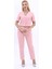 Kısa Kollu Yakasız Mini Ceket & Pileli Boru Paça Pantolon Takım-Pudra 5
