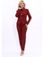 Peplum Ceket & Boru Paça Pantolon Takım-Bordo 1