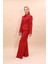 Gömlek Yaka Klasik Ceket & Korsaj Kemer Palazzo Pantolon-Kırmızı 2