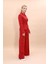 Gömlek Yaka Klasik Ceket & Korsaj Kemer Palazzo Pantolon-Kırmızı 3