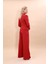Gömlek Yaka Klasik Ceket & Korsaj Kemer Palazzo Pantolon-Kırmızı 4