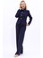 Gömlek Yaka Klasik Ceket & Korsaj Kemer Palazzo Pantolon-Lacivert 1