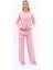 Sıfır Yaka Boydan Düğmeli Ceket & Bol Paça Pantolon-Pudra 1