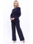 Kendinden Dik Yakalı Ceket & Bol Paça Pantolon-Lacivert 1