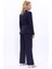 Kendinden Dik Yakalı Ceket & Bol Paça Pantolon-Lacivert 5