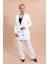 Erkek Yaka Kuruvaze Uzun Ceket & Bol Paça Pantolon-Beyaz 3