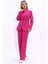 Kendinden Dik Yakalı Ceket & Bol Paça Pantolon-Fuşya 1