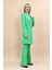 Kendinden Dik Yakalı Tek Düğmeli Uzun Ceket & İspanyol Paça Pantolon-Yeşil 3