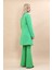 Kendinden Dik Yakalı Tek Düğmeli Uzun Ceket & İspanyol Paça Pantolon-Yeşil 4