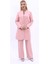 Kendinden Dik Yakalı Tek Düğmeli Uzun Ceket & Bol Paça Pantolon-Pudra 4
