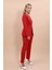 Oval Yaka Yandan Kuplu Klasik Ceket & Dar Paça Pantolon-Kırmızı 2