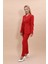Oval Yaka Yandan Kuplu Klasik Ceket & Dar Paça Pantolon-Kırmızı 3