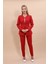 Oval Yaka Yandan Kuplu Klasik Ceket & Dar Paça Pantolon-Kırmızı 5