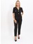 Kısa Kollu Yakasız Mini Ceket & Pileli Boru Paça Pantolon Takım-Siyah 2