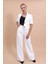 Kısa Kollu Yakalı Mini Ceket & Yüksek Bel Bol Paça Pantolon Takım-Beyaz 3