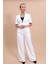 Kısa Kollu Yakalı Mini Ceket & Yüksek Bel Bol Paça Pantolon Takım-Beyaz 4