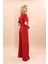 Kısa Kollu Yakasız Mini Ceket & Yüksek Bel Bol Paça Pantolon Takım-Kırmızı 4