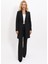 Şal Yaka Cepli Uzun Ceket & İspanyol Paça Pantolon-Siyah 3
