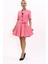 Kısa Kollu Yakalı Mini Ceket & Kloş Kısa Etek Takım-Pembe 1