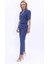 Kısa Kollu Yakalı Mini Ceket & Pileli Boru Paça Pantolon Takım-Indigo 2