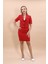 Kısa Kollu Yakalı Mini Ceket & Kısa Kalem Etek Takım-Kırmızı 1