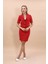 Kısa Kollu Yakalı Mini Ceket & Kısa Kalem Etek Takım-Kırmızı 2