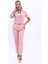 Kısa Kollu Yakalı Mini Ceket & Pileli Boru Paça Pantolon Takım-Pudra 1