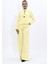 Oval Dik Yaka Kısa Ceket & Korsaj Kemer Palazzo Pantolon-Sarı 1