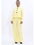 Oval Dik Yaka Kısa Ceket & Korsaj Kemer Palazzo Pantolon-Sarı 5